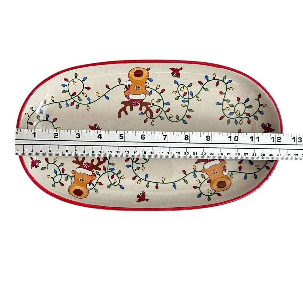 Temp-tations‎ Winter Whimsy Oval Platter Tray Reindeer Christmas Serving 12.5